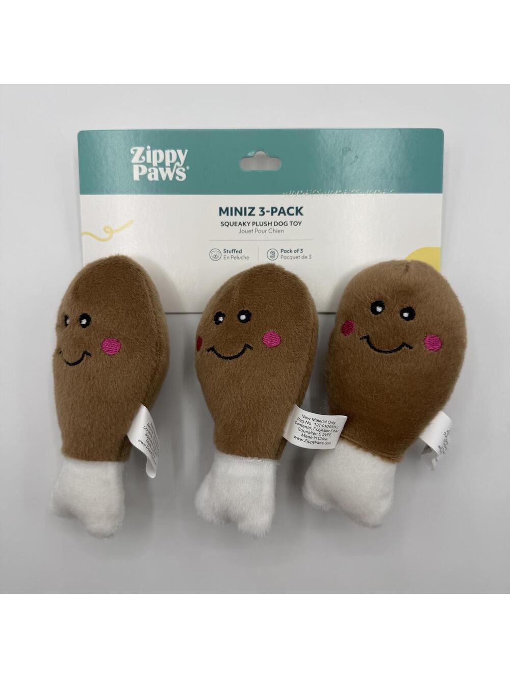 ZippyPaws Miniz Squeaky Plush Dog Toy Chicken Drumsticks 3 Pack Zippy Paws ZP897